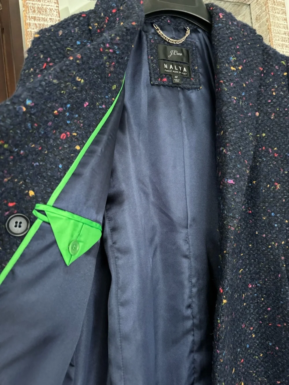 J. Crew NALYA Daphne Wool Blend Tweed Long Coat in Speckled Navy - Picture 5 of 7